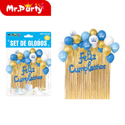 Kit Decoración de Cumpleaños con Globos + Cortina Metalizada + “Feliz Cumpleaños” | Set de Globos Mr. Party
