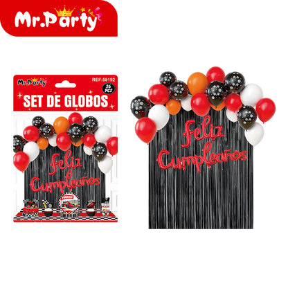 Kit Decoración de Cumpleaños con Globos + Cortina Metalizada + “Feliz Cumpleaños” | Set de Globos Mr. Party V2