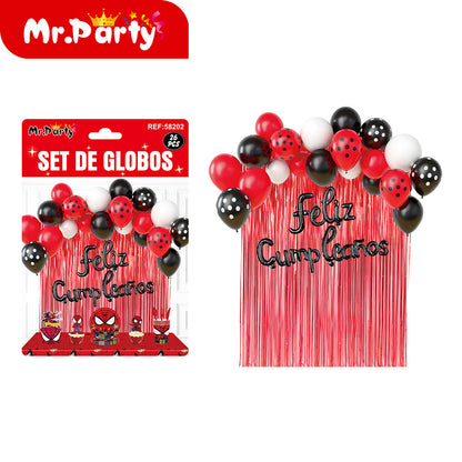 Kit Decoración de Cumpleaños con Globos + Cortina Metalizada + “Feliz Cumpleaños” | Set de Globos Mr. Party V2