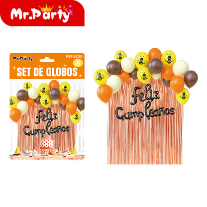 Kit Decoración de Cumpleaños con Globos + Cortina Metalizada + “Feliz Cumpleaños” | Set de Globos Mr. Party V2- 6pzas mayoreo