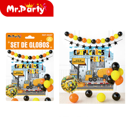 🎉 Kit Decoración Cumpleaños | Fondo “Feliz Cumpleaños” + Guirnalda de Globos (36 pzs) | Varios Temas- Mayoreo 6 pzas