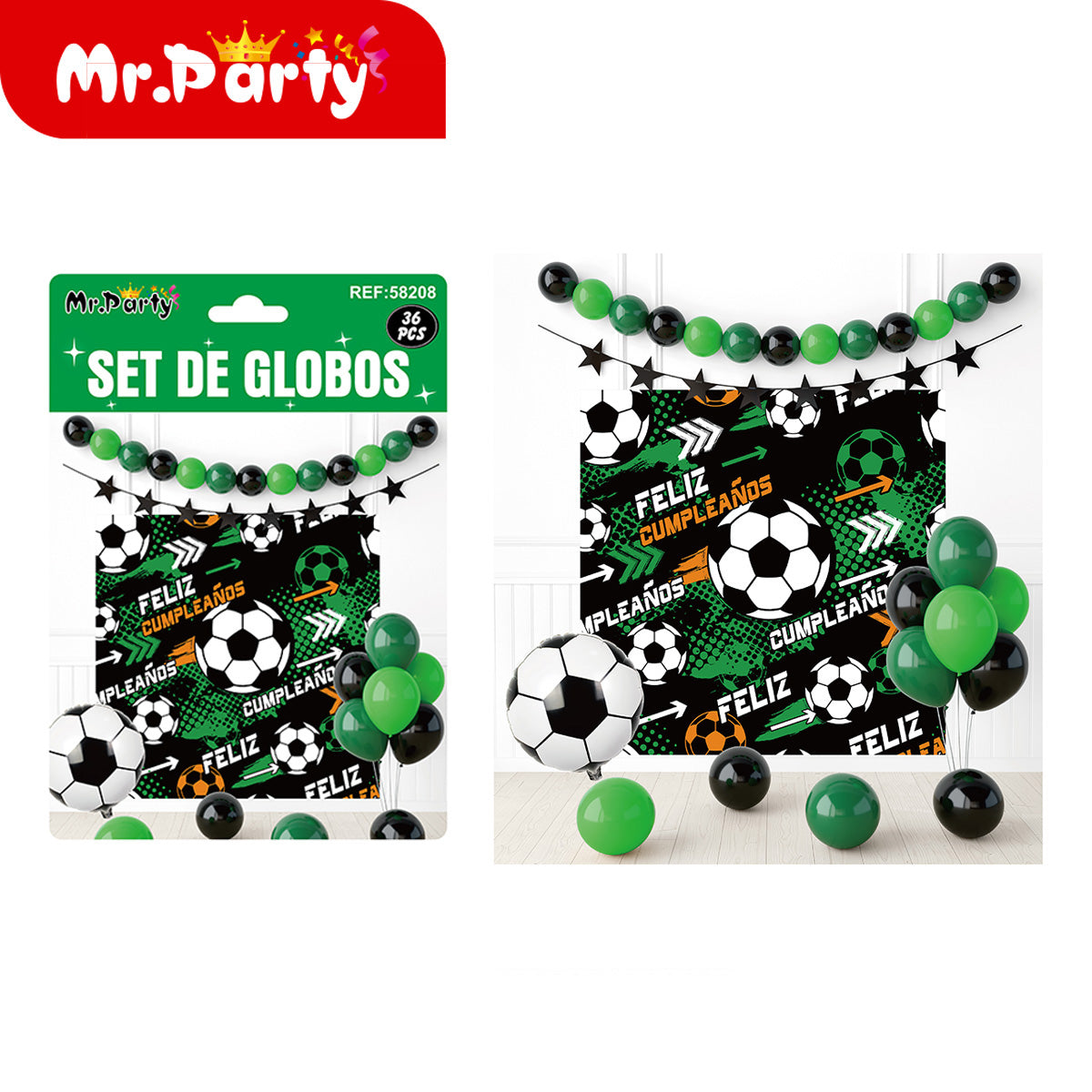 🎉 Kit Decoración Cumpleaños | Fondo “Feliz Cumpleaños” + Guirnalda de Globos (36 pzs) | Varios Temas