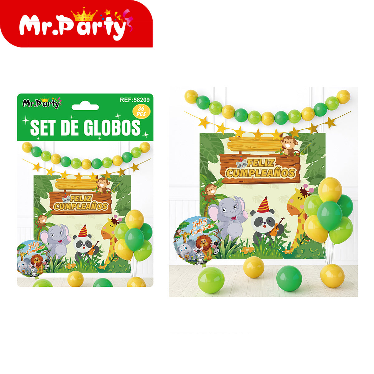 🎉 Kit Decoración Cumpleaños | Fondo “Feliz Cumpleaños” + Guirnalda de Globos (36 pzs) | Varios Temas
