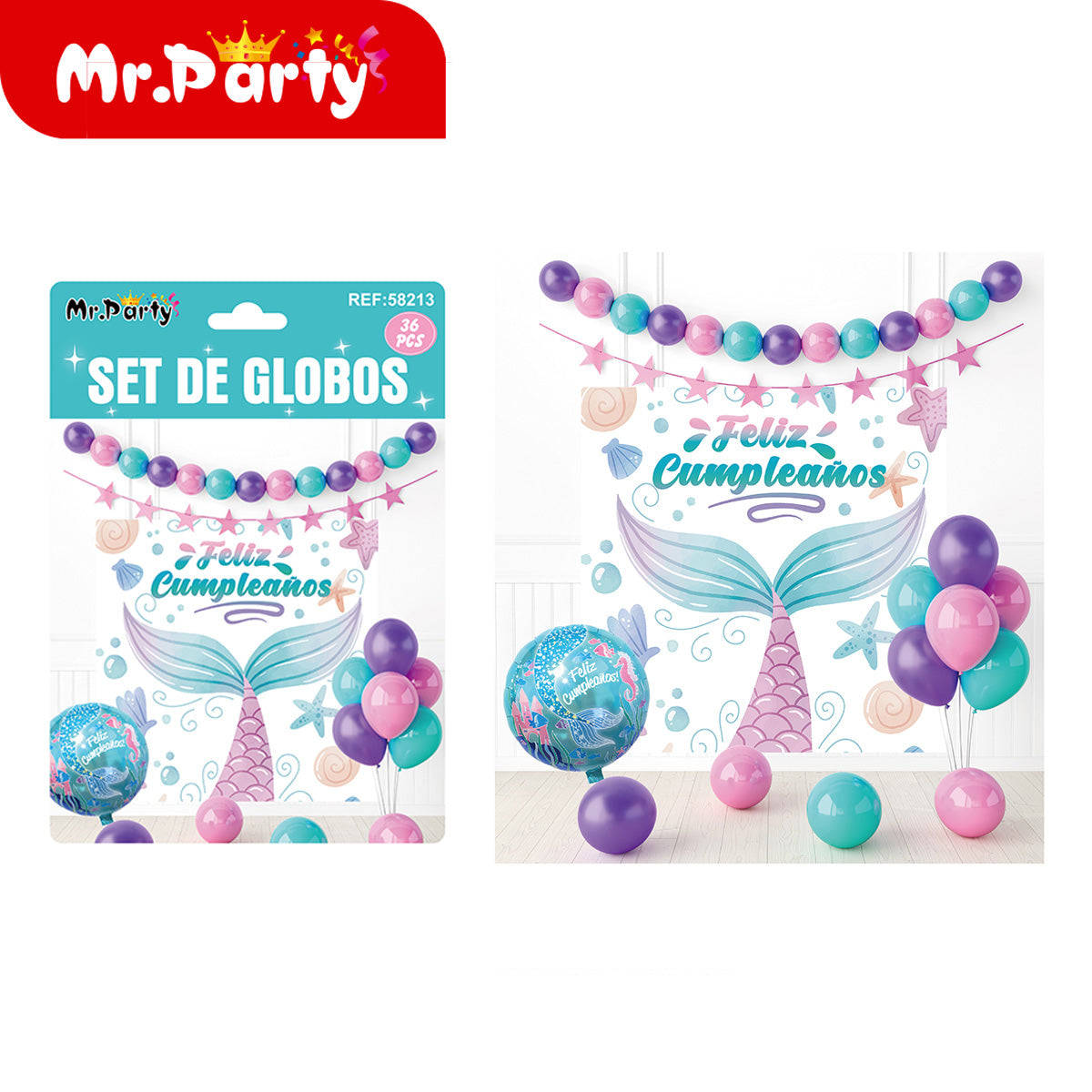 🎉 Kit Decoración Cumpleaños | Fondo “Feliz Cumpleaños” + Guirnalda de Globos (36 pzs) | Varios Temas