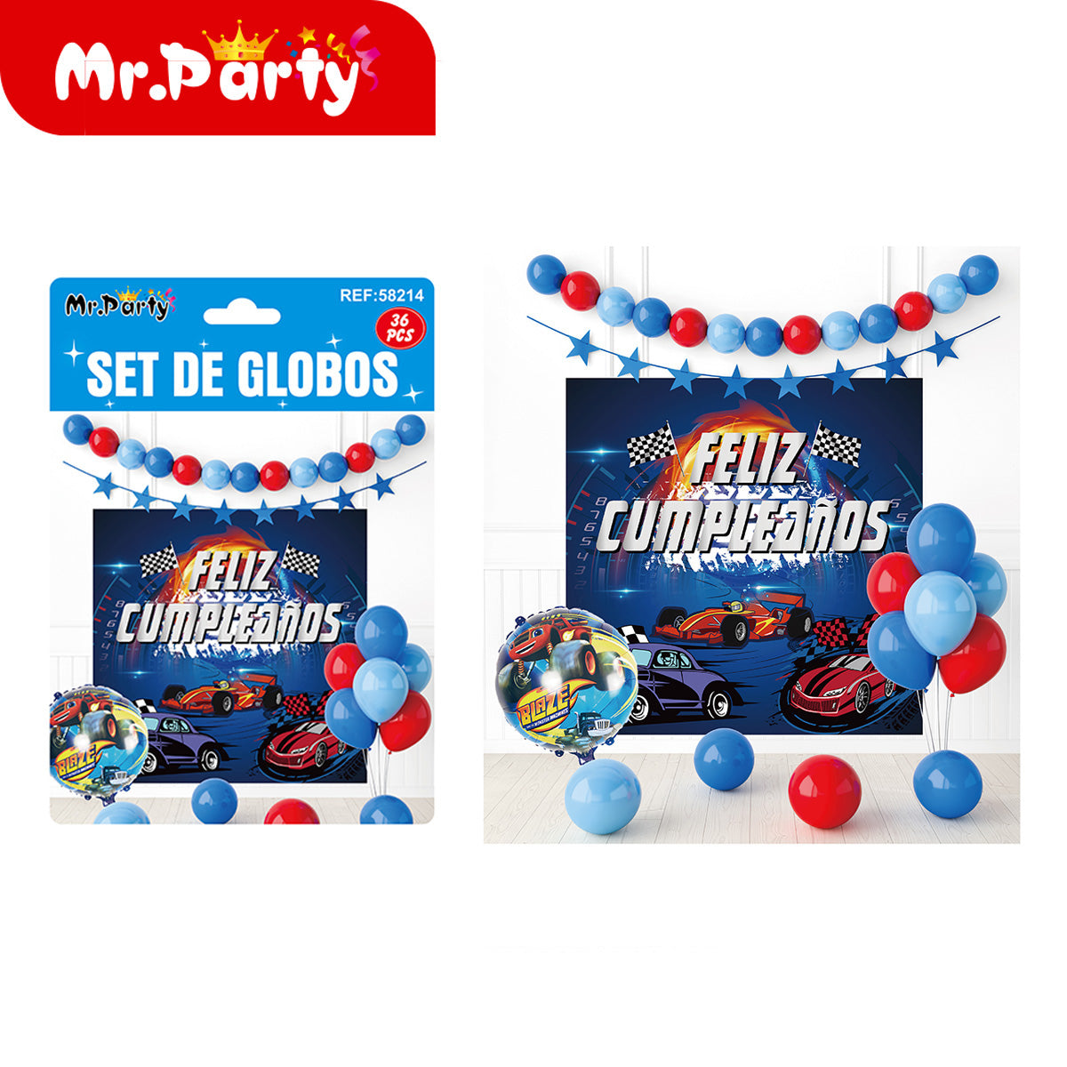 🎉 Kit Decoración Cumpleaños | Fondo “Feliz Cumpleaños” + Guirnalda de Globos (36 pzs) | Varios Temas