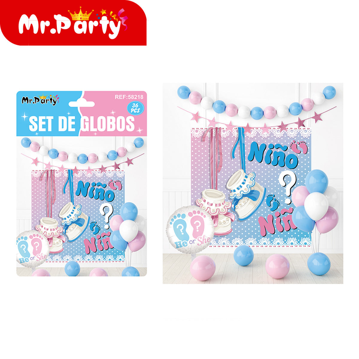 🎉 Kit Decoración Cumpleaños | Fondo “Feliz Cumpleaños” + Guirnalda de Globos (36 pzs) | Varios Temas