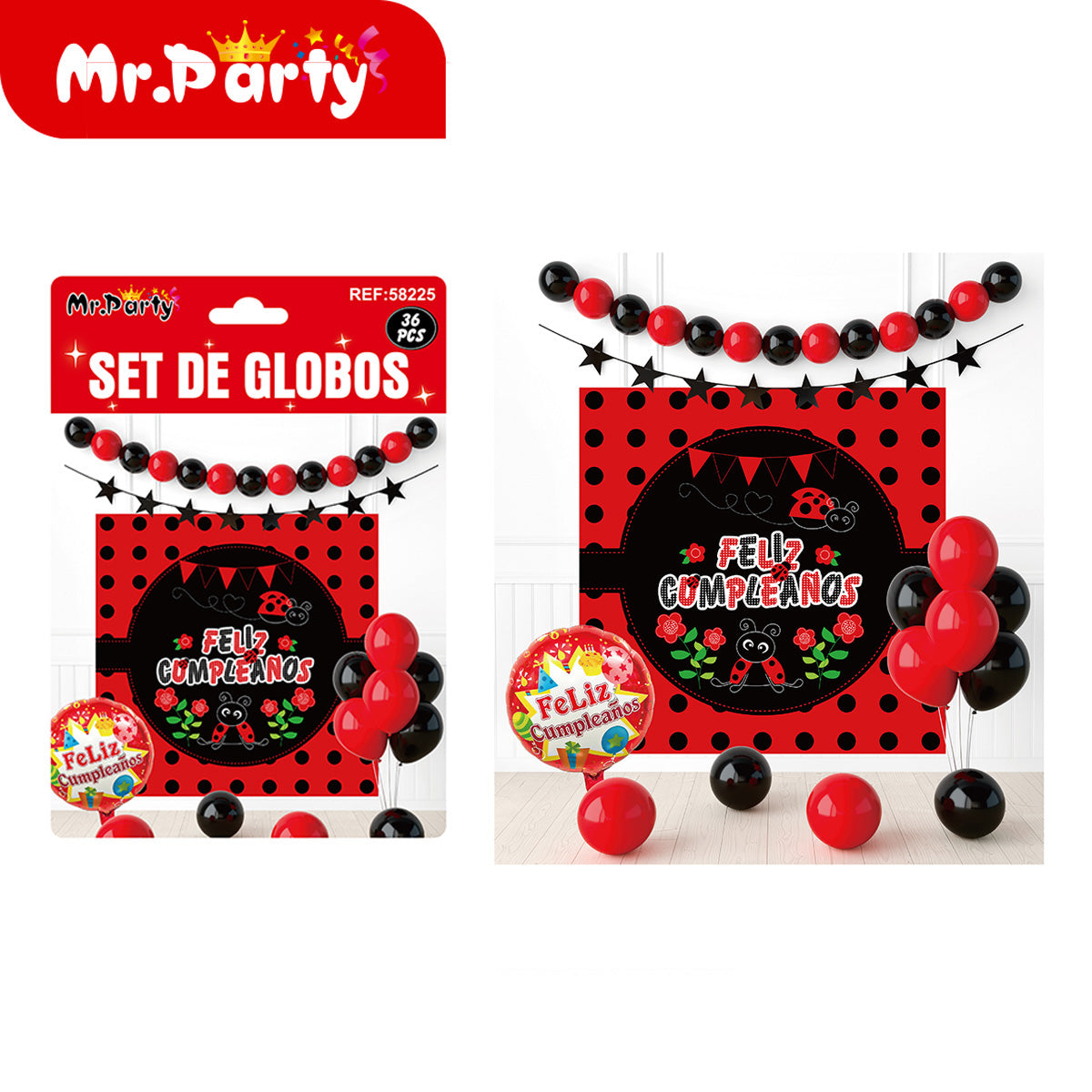 🎉 Kit Decoración Cumpleaños | Fondo “Feliz Cumpleaños” + Guirnalda de Globos (36 pzs) | Varios Temas