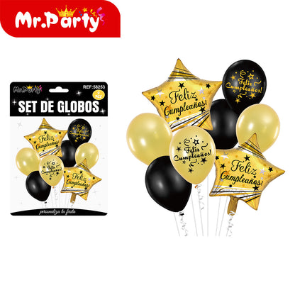 🎈✨ Set de Globos Temáticos Feliz Cumpleaños (9 Pzas) | Decoración Fiesta V1 - 12 paquetes - Mayoreo