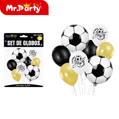 🏆⚽ Set de Globos Fútbol Mr. Party | Trofeo Campeón #1 + Balón + Arco “Feliz Cumpleaños” 🎈💚🖤✨- Mayoreo 12 pzas