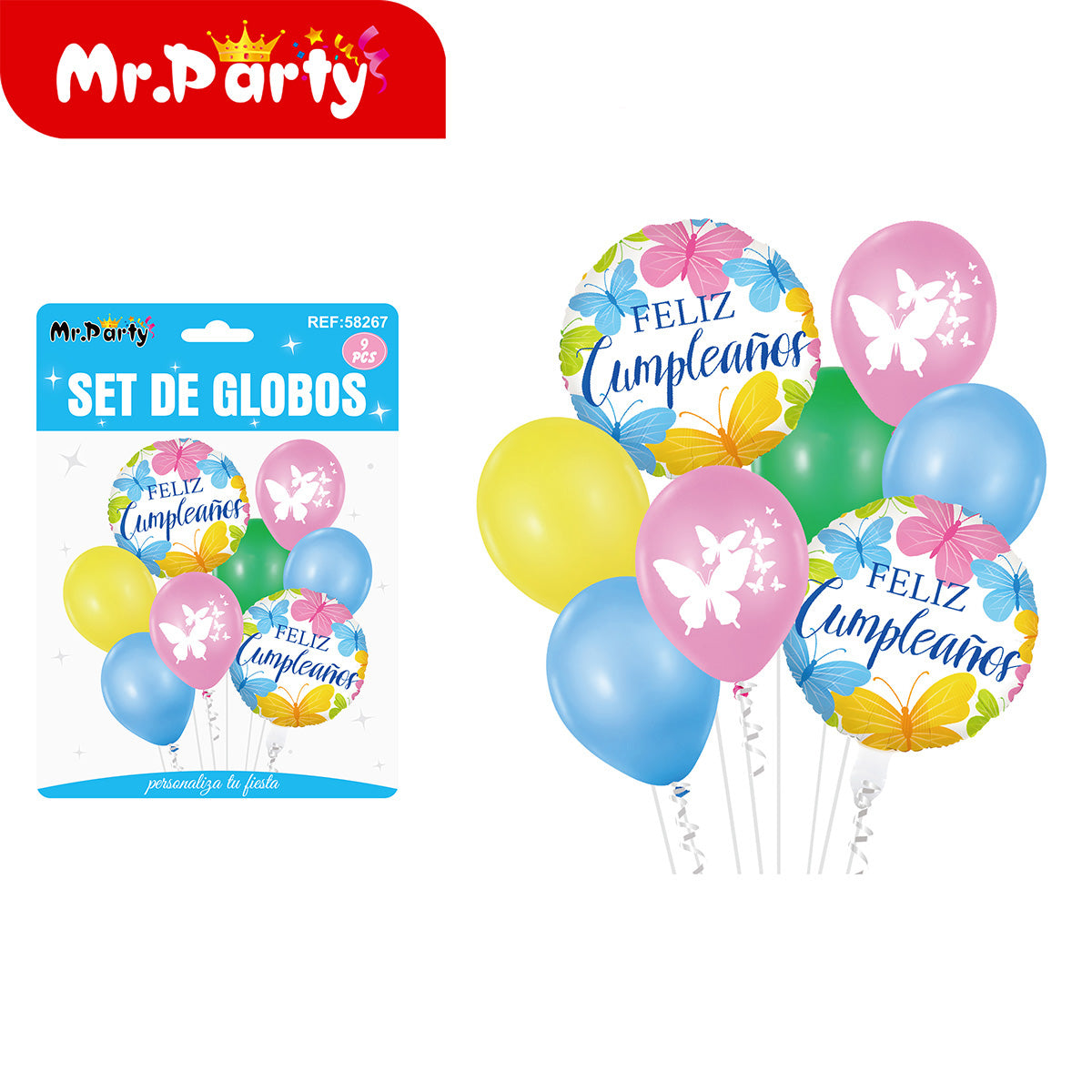 🎈✨ Set de Globos Temáticos Feliz Cumpleaños (9 Pzas) | Decoración Fiesta V2 - 12 paquetes - Mayoreo