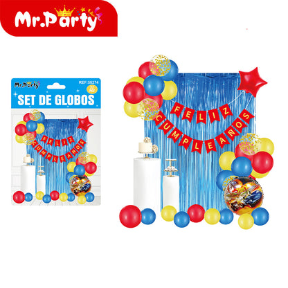 🎉 Set de Decoración de Cumpleaños con Globos 🎈✨ Incluye Cortina Metálica + Banner “Feliz Cumpleaños”