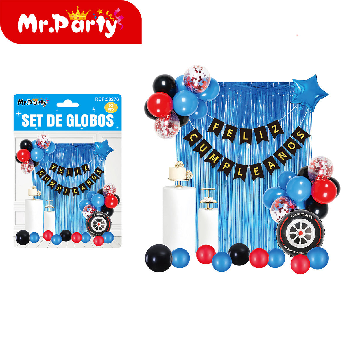 🎉 Set de Decoración de Cumpleaños con Globos 🎈✨ Incluye Cortina Metálica + Banner “Feliz Cumpleaños”