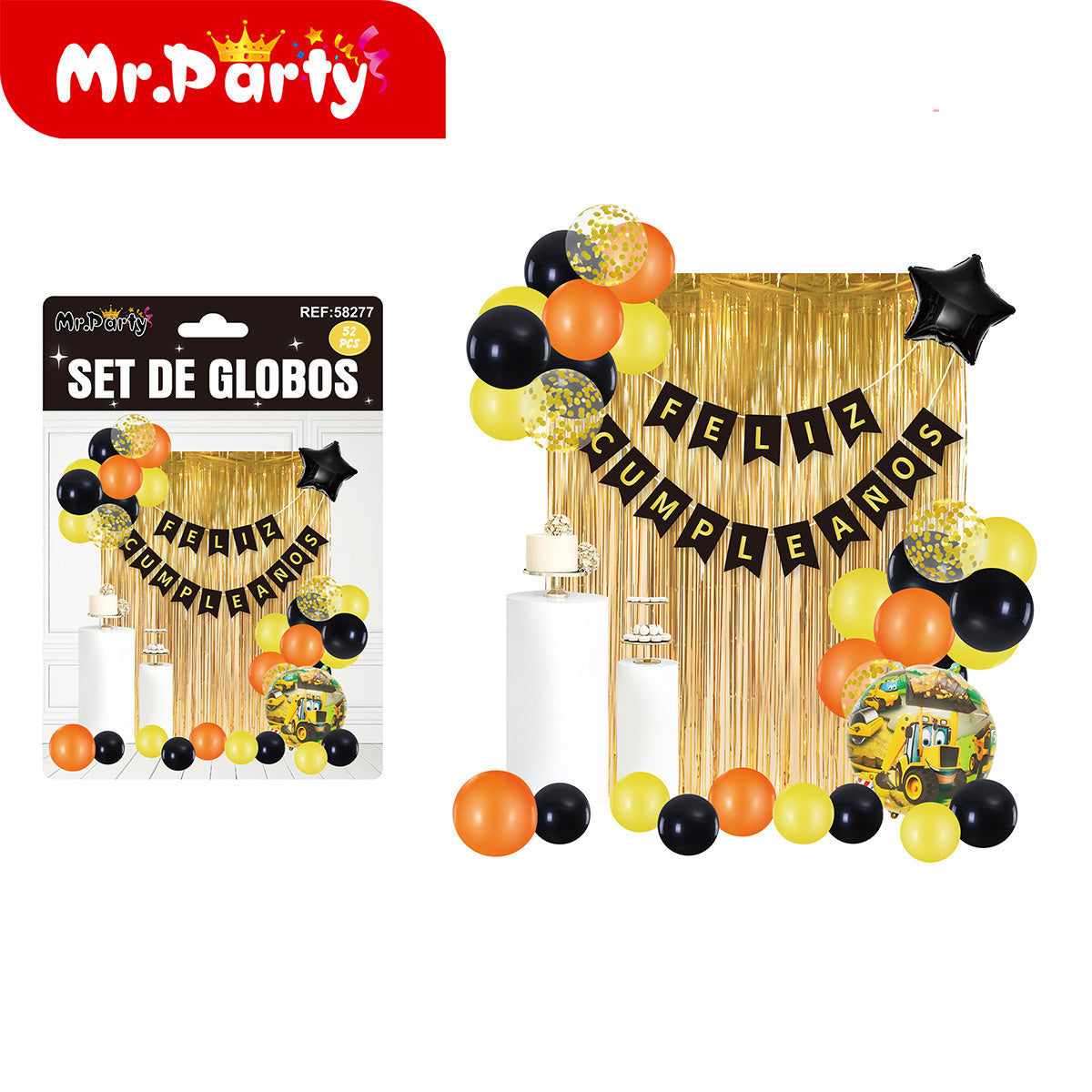 🎉 Set de Decoración de Cumpleaños con Globos 🎈✨ Incluye Cortina Metálica + Banner “Feliz Cumpleaños”