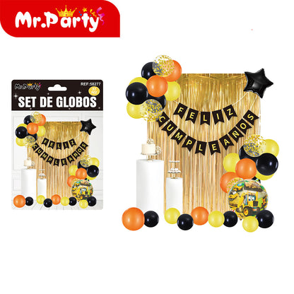 🎉 Set de Decoración de Cumpleaños con Globos 🎈✨ Incluye Cortina Metálica + Banner “Feliz Cumpleaños”