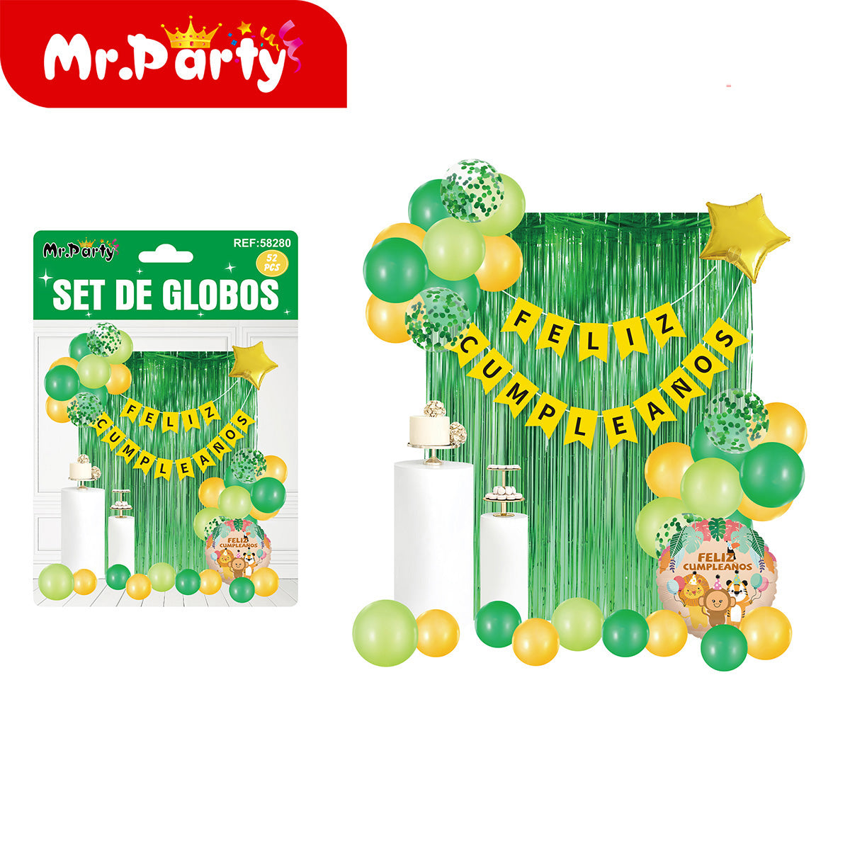 🎉 Set de Decoración de Cumpleaños con Globos 🎈✨ Incluye Cortina Metálica + Banner “Feliz Cumpleaños”