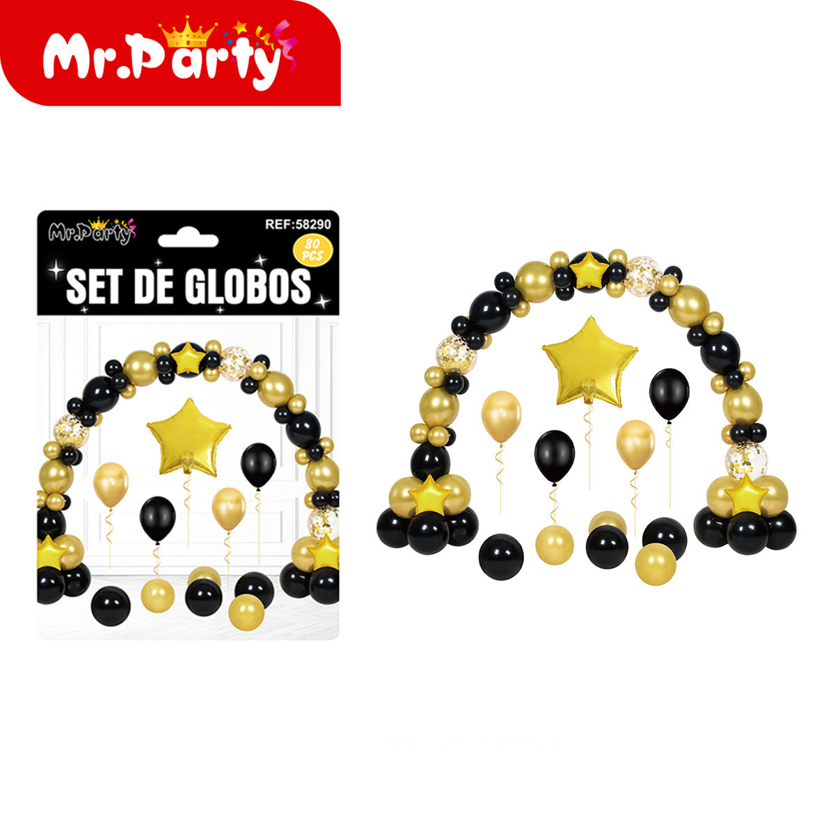 Set de globos temático decorativo 80 piezas con arco y globos foil para cumpleaños y fiestas especiales