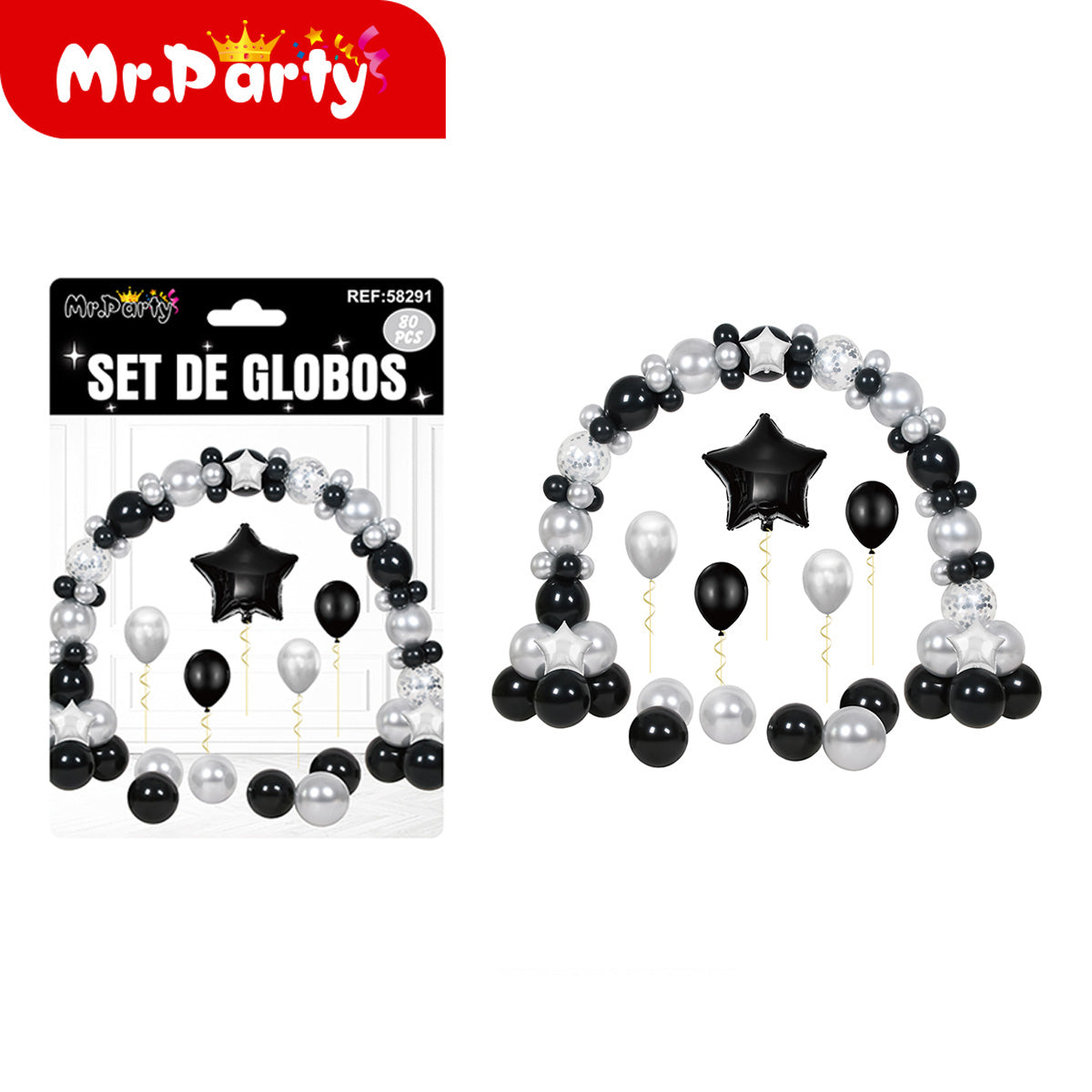 Set de globos temático decorativo 80 piezas con arco y globos foil para cumpleaños y fiestas especiales