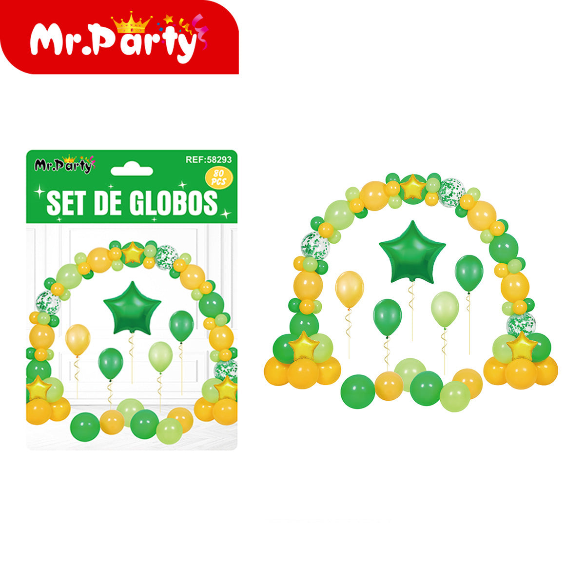 Set de globos temático decorativo 80 piezas con arco y globos foil para cumpleaños y fiestas especiales