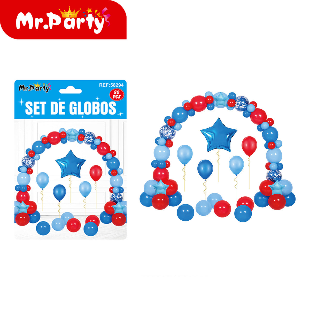 Set de globos temático decorativo 80 piezas con arco y globos foil para cumpleaños y fiestas especiales