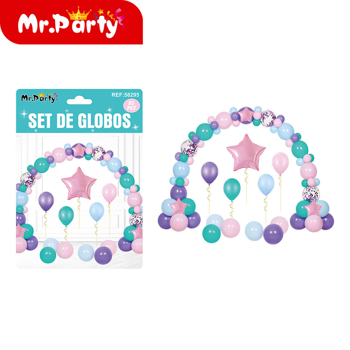 Set de globos temático decorativo 80 piezas con arco y globos foil para cumpleaños y fiestas especiales