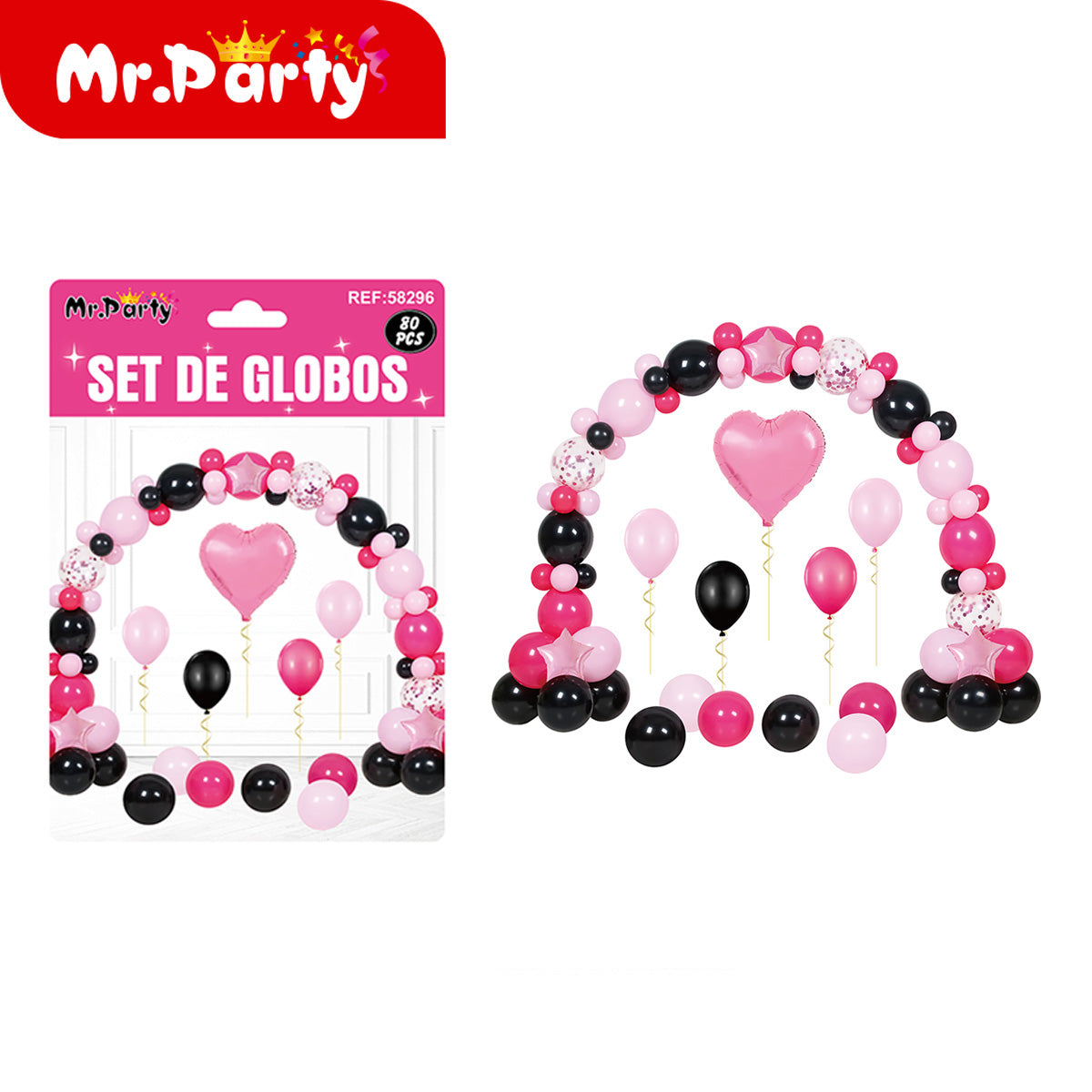 Set de globos temático decorativo 80 piezas con arco y globos foil para cumpleaños y fiestas especiales