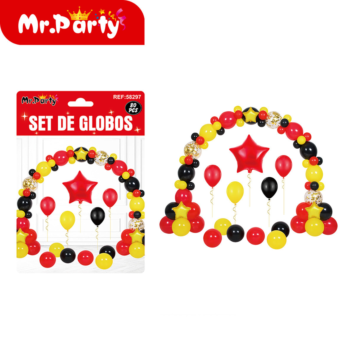 Set de globos temático decorativo 80 piezas con arco y globos foil para cumpleaños y fiestas especiales