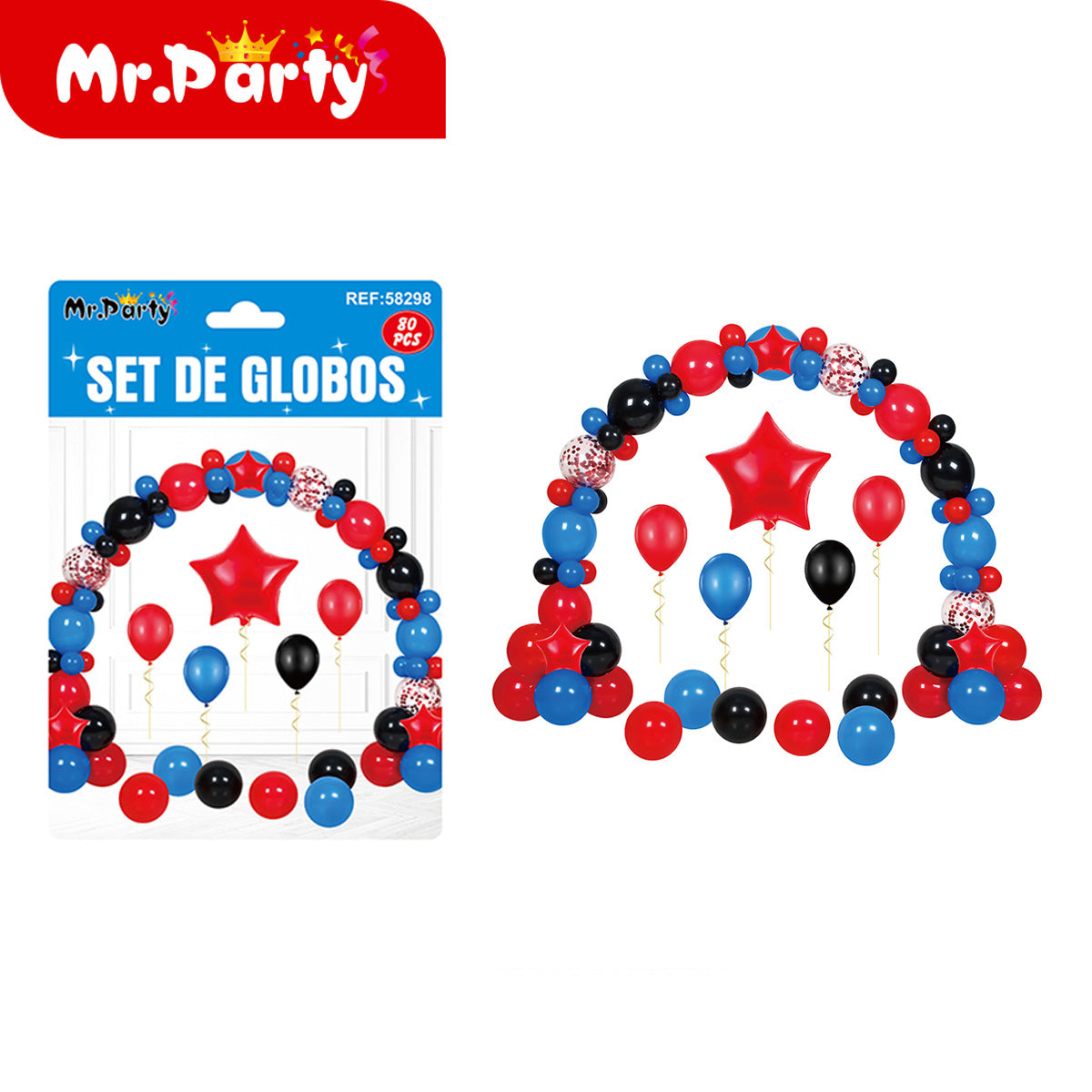 Set de globos temático decorativo 80 piezas con arco y globos foil para cumpleaños y fiestas especiales