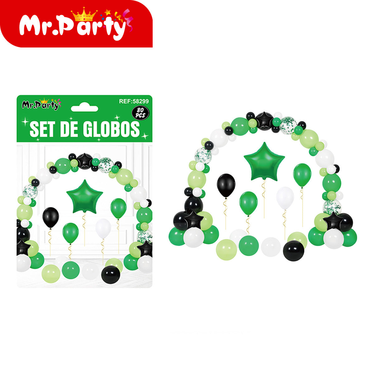 Set de globos temático decorativo 80 piezas con arco y globos foil para cumpleaños y fiestas especiales