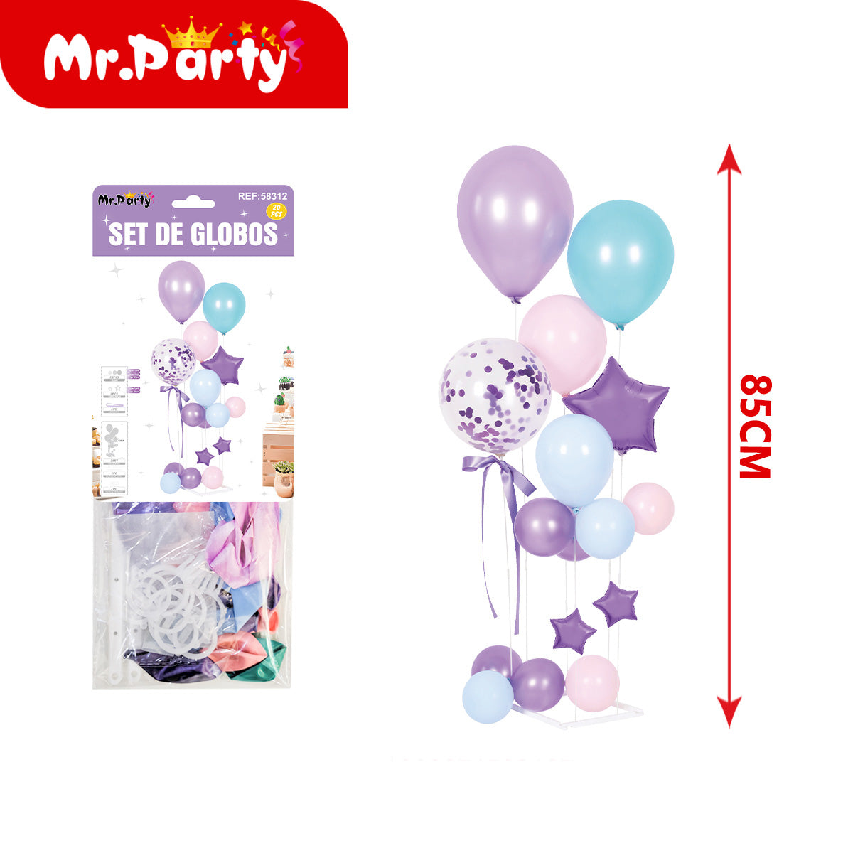 🎈✨ Set de Globos Centro de Mesa 85cm con Globo Confeti + Estrella Metalizada | Varios Colores