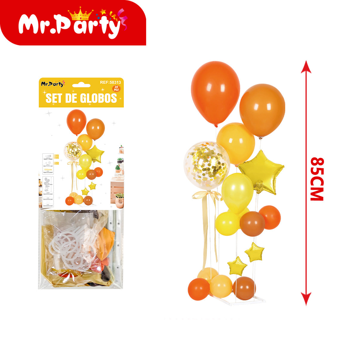 🎈✨ Set de Globos Centro de Mesa 85cm con Globo Confeti + Estrella Metalizada | Varios Colores- Mayoreo 6 pzas