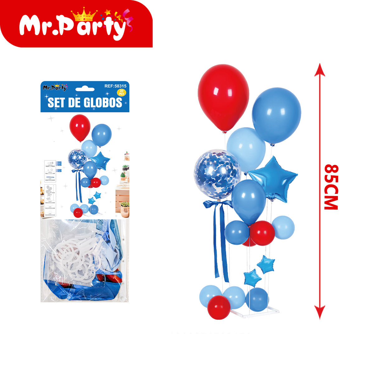 🎈✨ Set de Globos Centro de Mesa 85cm con Globo Confeti + Estrella Metalizada | Varios Colores