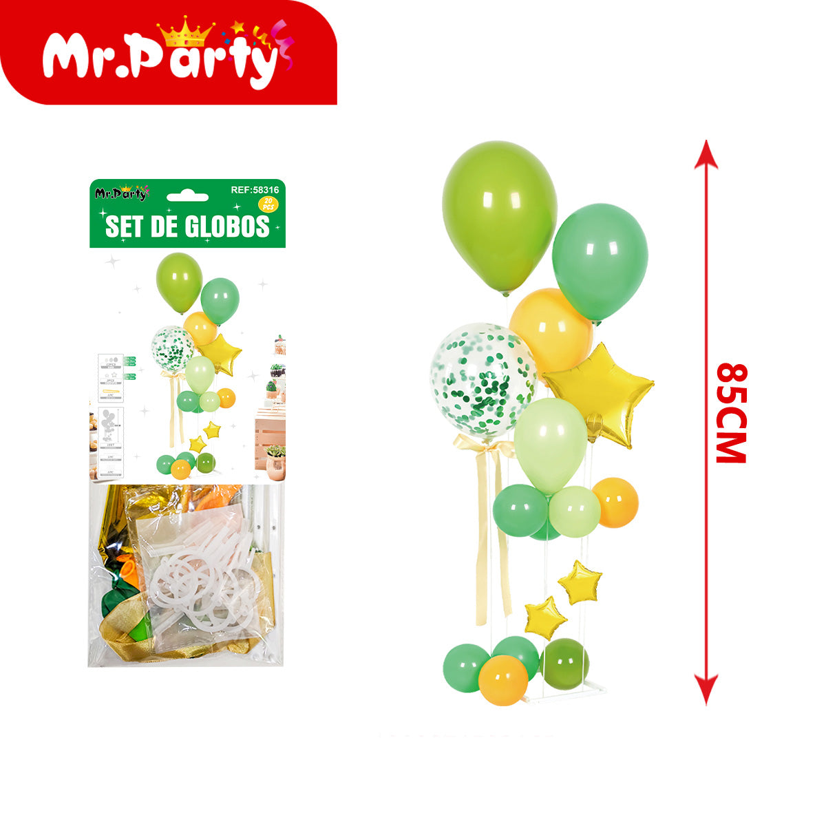 🎈✨ Set de Globos Centro de Mesa 85cm con Globo Confeti + Estrella Metalizada | Varios Colores