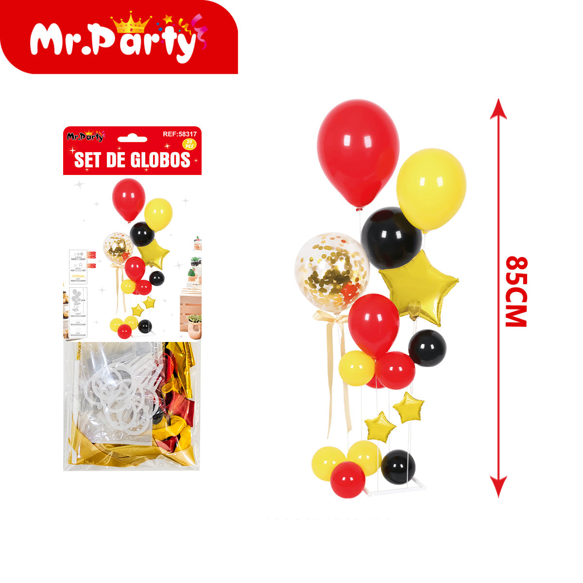 🎈✨ Set de Globos Centro de Mesa 85cm con Globo Confeti + Estrella Metalizada | Varios Colores