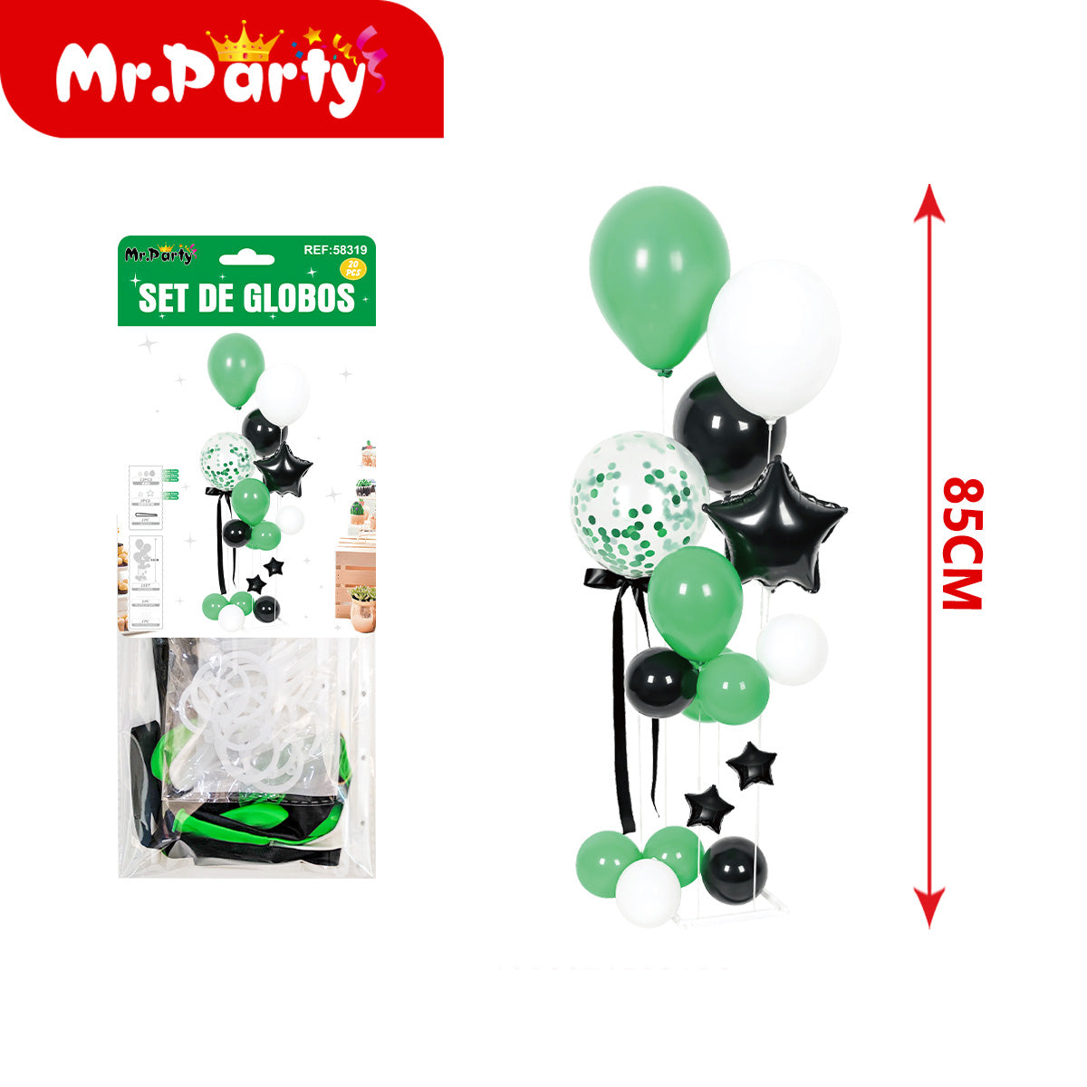 🎈✨ Set de Globos Centro de Mesa 85cm con Globo Confeti + Estrella Metalizada | Varios Colores