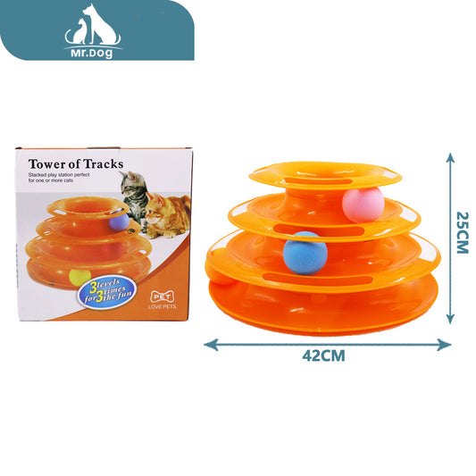 Juguete para mascota giratorio para gatos de tres capas naranja, caja de color naranja de 25 cm paq. con 6 pzas
