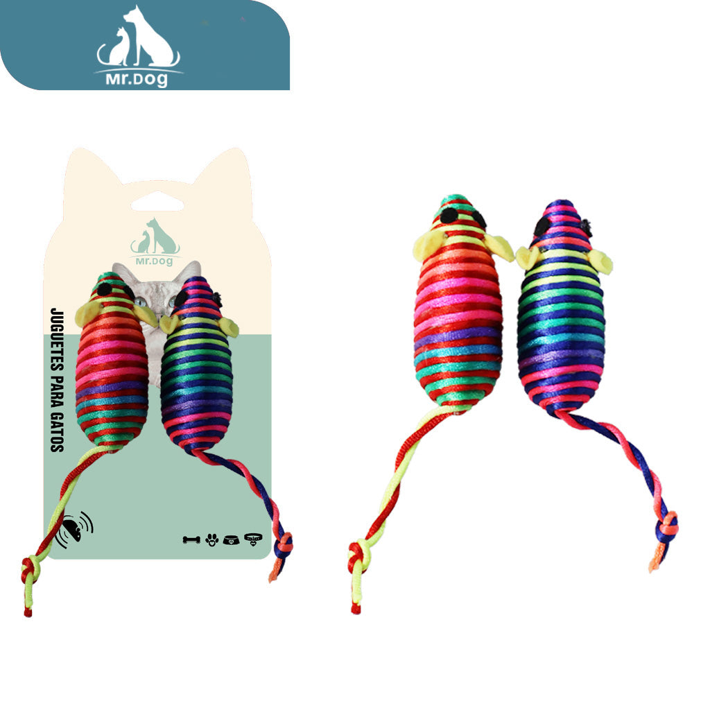 Juguete para gato ratón de cuerda de colores en espiral paq. con 12 pzas