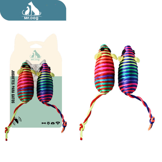 Juguete para gato ratón de cuerda de colores en espiral paq. con 12 pzas