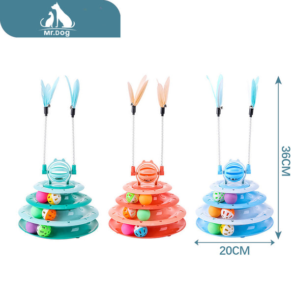 1 plato giratorio de cuatro niveles con forma de cabeza de gato caja colorida con dos juguetes para gatos 245 g 100 g 23,5×20 cm paq. con 12 pzas