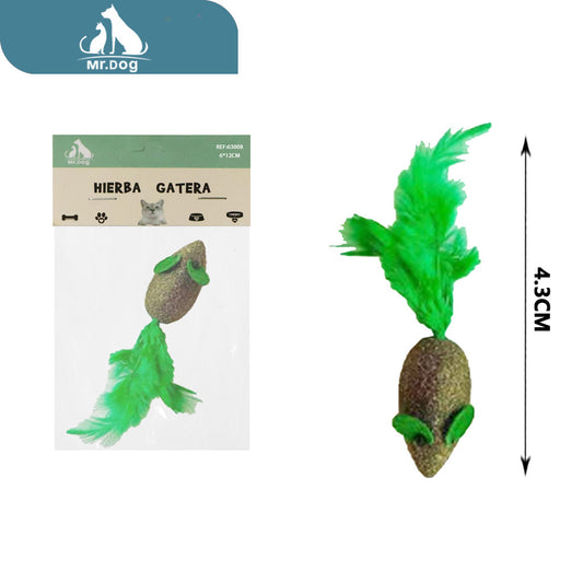 Hierba para gato ratón con hierba gatera y plumas de pollo paq. con 12 pzas