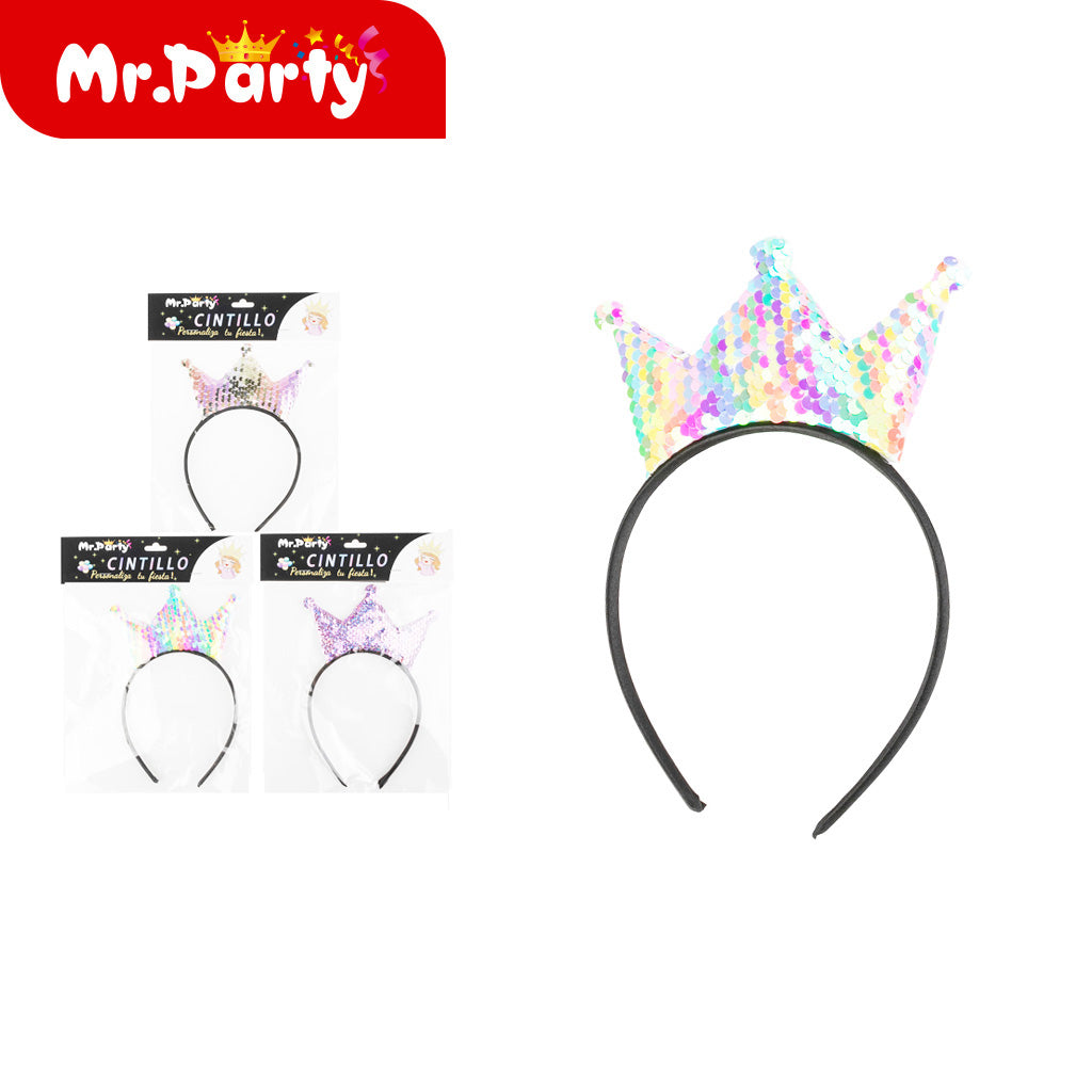 Diadema con corona de lentejuelas (12paquetes)