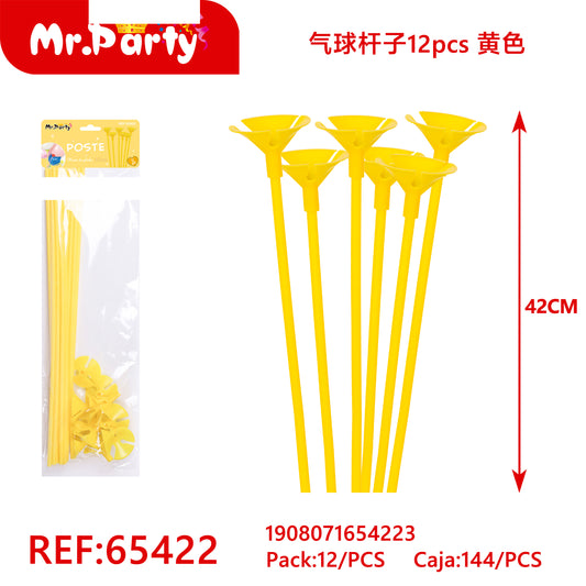 Postes para globos 12 piezases/tarjeta amarilla (12paquetes)