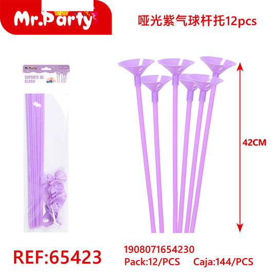 12 palitos para globos morados/tarjeta (12paquetes)