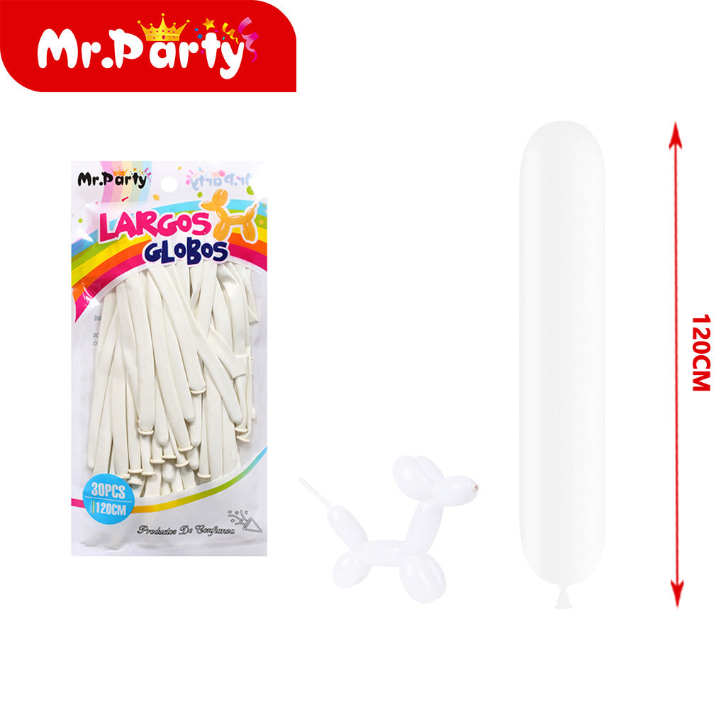 Globo largo mate de 15 g 30 piezases color blanco (12paquetes)