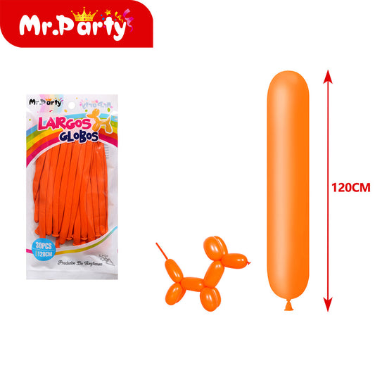 Globos largos mate de 15 g 30 piezases color naranja (12paquetes)
