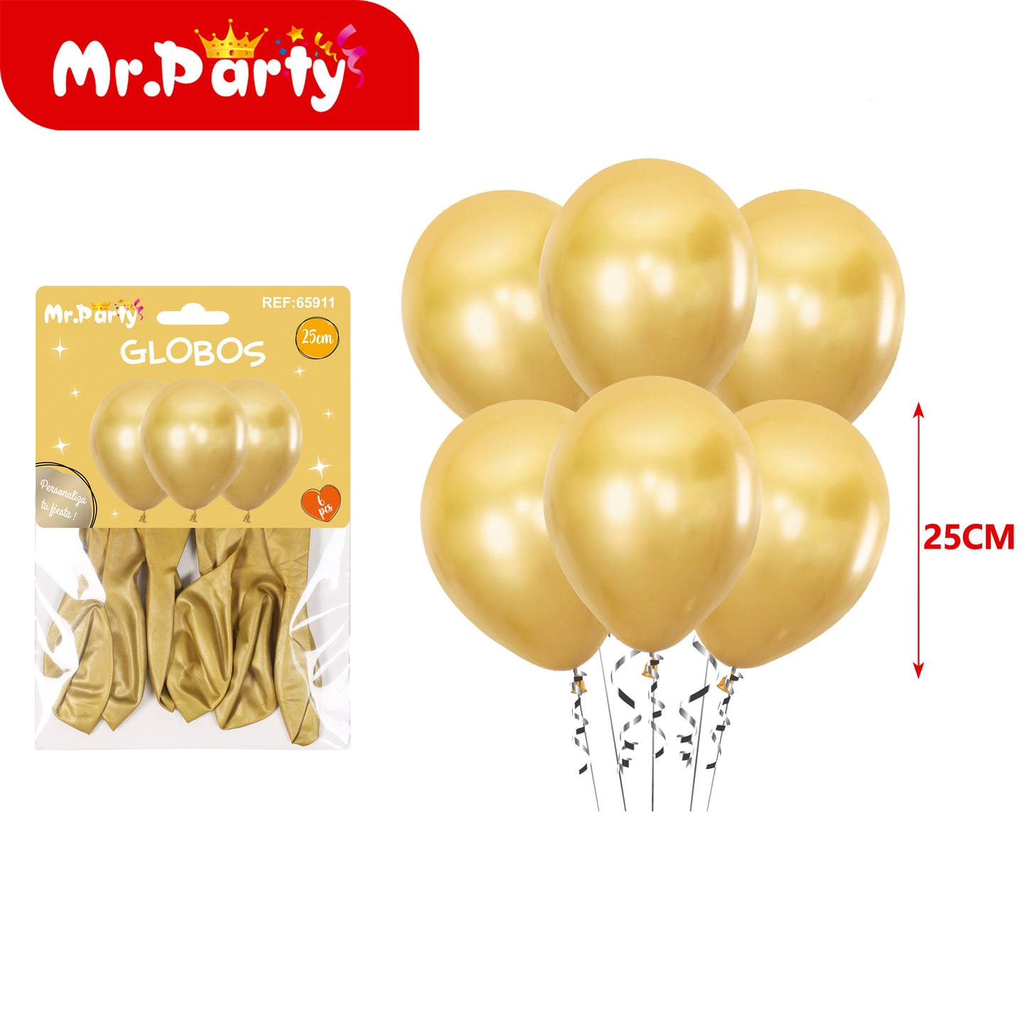 Globos Metálicos 6 pzas de 25 cm para Decoración de Fiesta Mr. Party