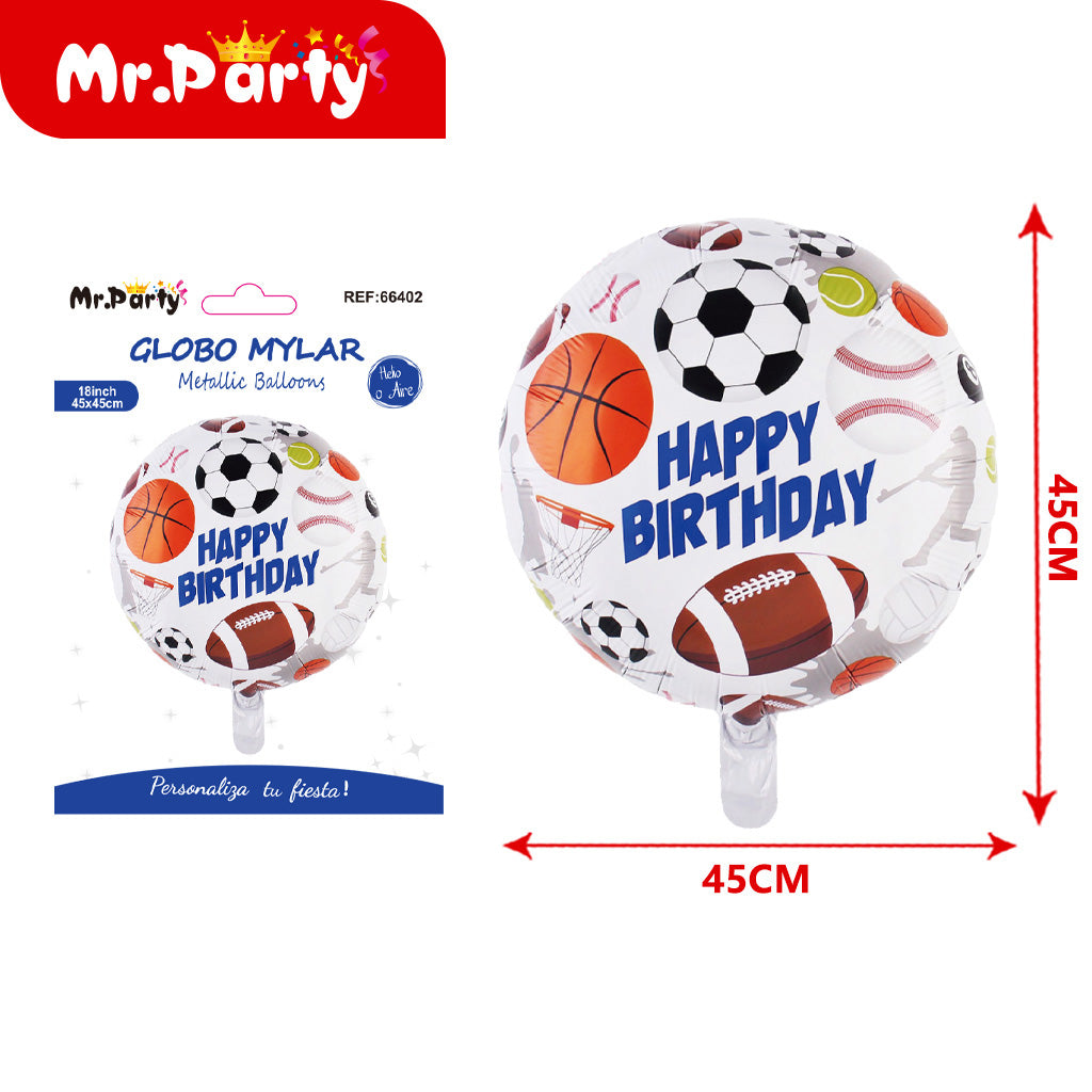 🏆⚽ Globos Mylar Deportivos Mr. Party | Balón de Fútbol, Trofeo #1 y “Happy Birthday” 🎈✨