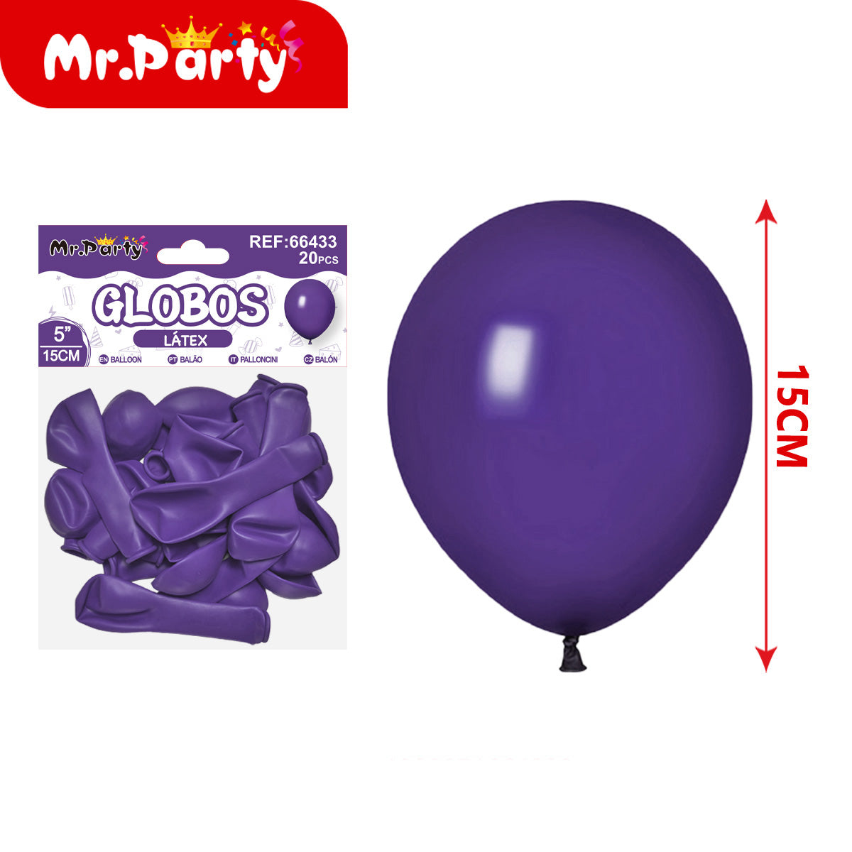 Globos de Látex 5” (15 cm) – Con 20 Globos | Mr. Party Mayoreo Paquete 12 pzas