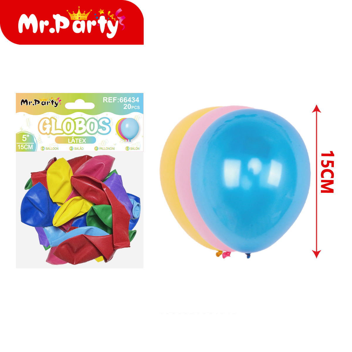 Globos de Látex 5” (15 cm) – Con 20 Globos | Mr. Party Mayoreo Paquete 12 pzas