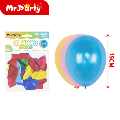 Globos de Látex 5” (15 cm) – Con 20 globos | Mr. Party Brillosos Mayoreo 12 pzas