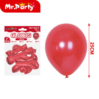 Globos de Látex 9” (25 cm) – Con 12 globos | Mr. Party Brillosos - Mayoreo 12pzas